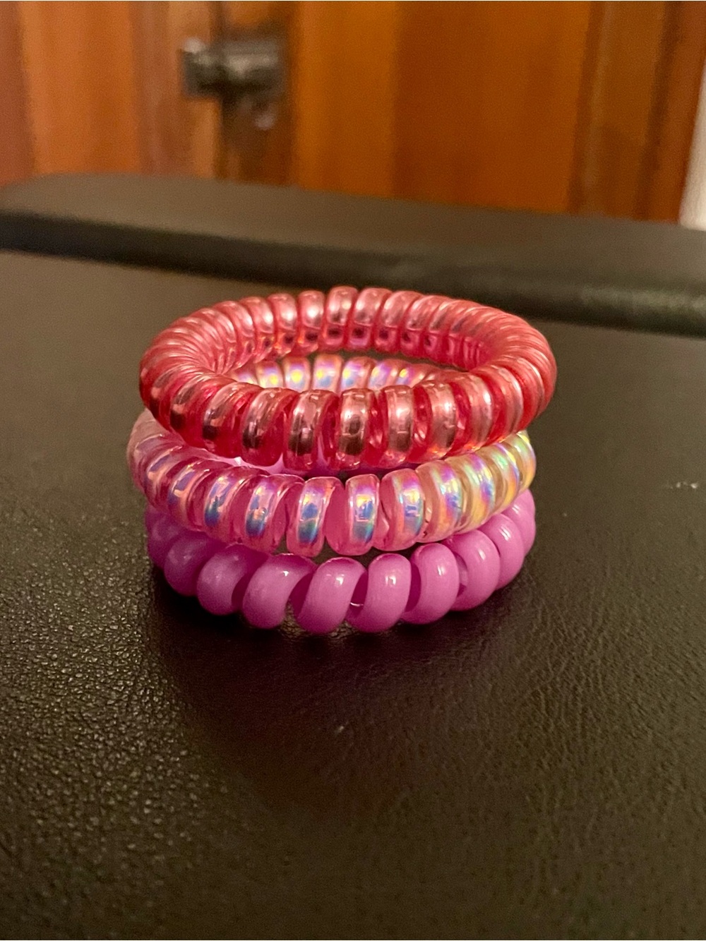 Pink Spiral Coil Bracelet Set of 3 Stretchy Stackable Bracelets